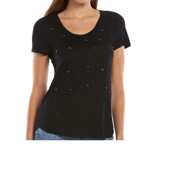 Tops - Jennifer Lopez Black Beaded Scoopneck Black T shirt Womens size 1X